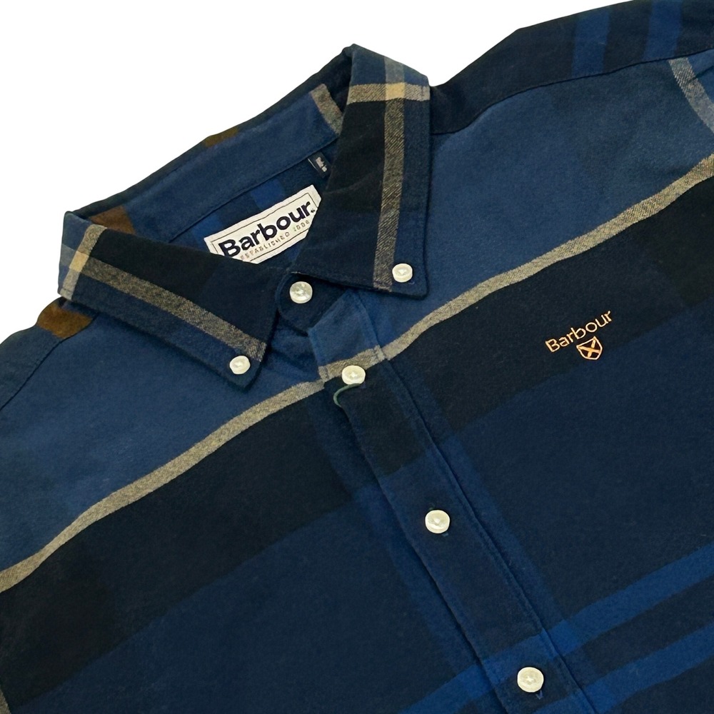 Barbour Iceloch Tailored Shirt Men Medium Blue Midnight Tartan Plaid Flannel NEW